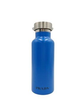 Prada Water Bottle Stainless Steel Portable Thermos Blue Silver